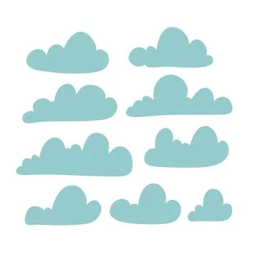 Set of Cloud silhouette in flat simple style. Collection of cloud icon , shape Stock Illustration