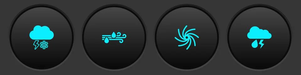 Set Cloud with snow and lightning, Wind rain, Tornado and icon. Vector Stock Illustration