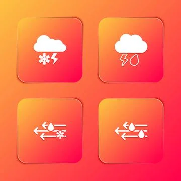 Set Cloud with snow and lightning, rain, Wind and icon. Vector Illustrazione stock
