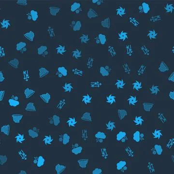 Set Cloud with snow and lightning, Tornado, Wind and on seamless pattern. Vector Illustrazione stock