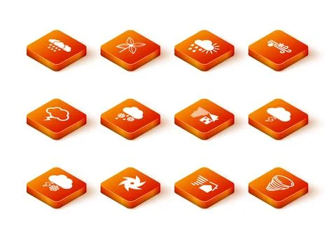 Set Cloud with snow and lightning, Tornado, Storm, rain, swirl, and icon. Vector Illustrazione stock