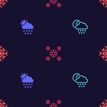 Set Cloud with snow and moon, sun, Snow and Snowflake on seamless pattern 스톡 일러스트