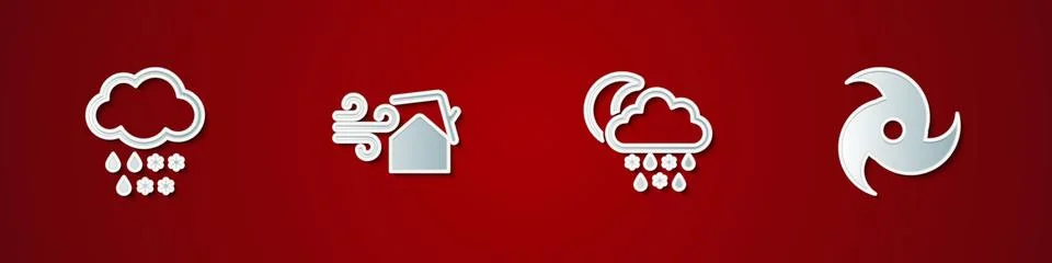 Set Cloud with snow and rain, Tornado swirl, snow, moon and icon. Vector Illustrazione stock