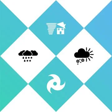 Set Cloud with snow and rain, Tornado, swirl and Cloudy icon. Vector Illustrazione stock