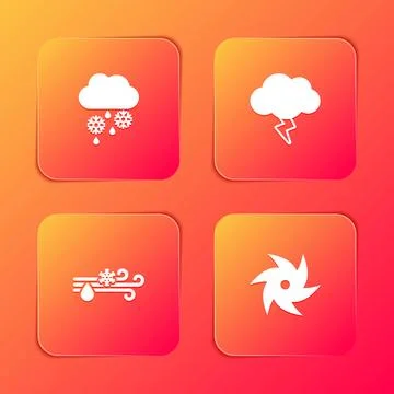 Set Cloud with snow and rain, Storm, Wind and Tornado icon. Vector Stock Illustration