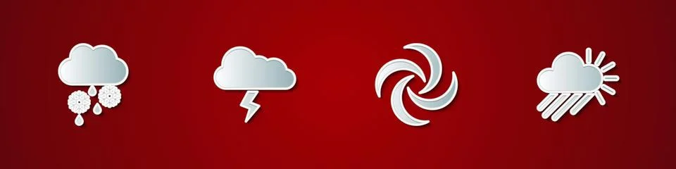 Set Cloud with snow and rain, Storm, Tornado and Cloudy sun icon. Vector 스톡 일러스트