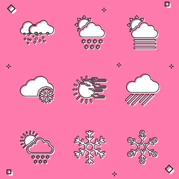 Set Cloud with snow, and sun, Fog cloud, and rain icon. Vector Stock Illustration