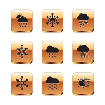 Set Cloud with snow and sun, Snowflake, rain, and icon. Vector イラスト素材