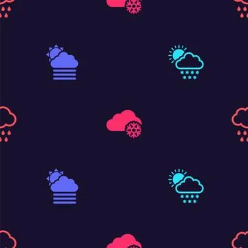 Set Cloud with snow and sun, Fog cloud,  and rain on seamless pattern. Vector 스톡 일러스트