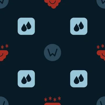 Set Cloud with snow, Compass north and Water drop on seamless pattern. Vector Stock Illustration