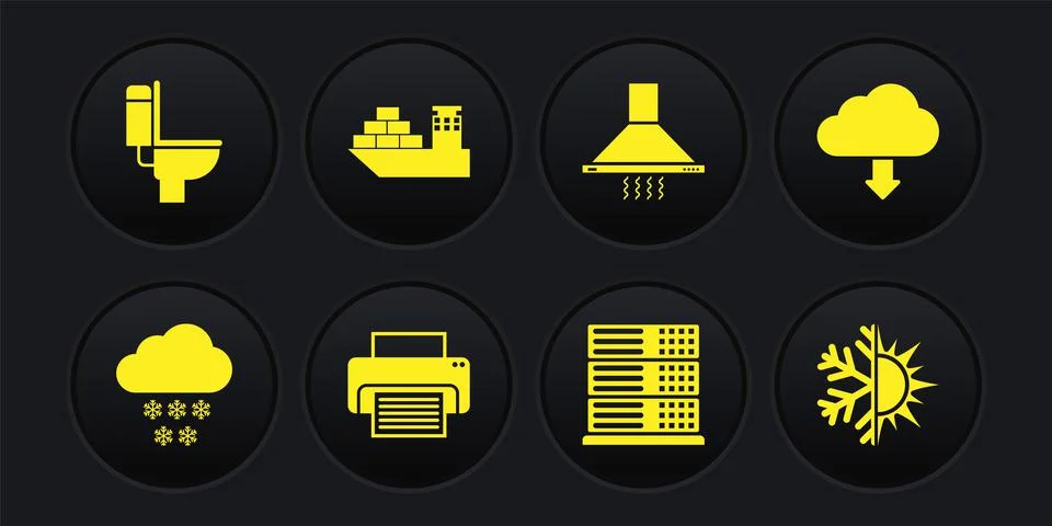 Set Cloud with snow, download, Printer, Server, Data, Web Hosting, Kitchen 스톡 일러스트