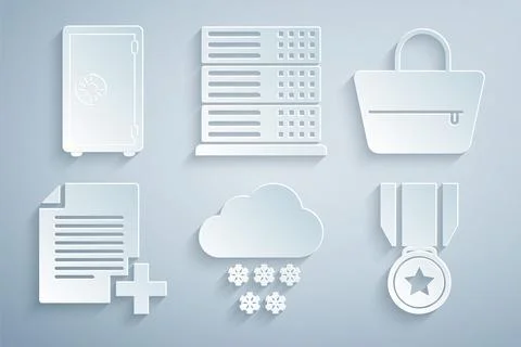 Set Cloud with snow, Handbag, Add new file, Medal star, Server, Data, Web H.. イラスト素材