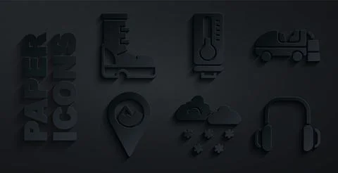 Set Cloud with snow, Ice resurfacer, Location mountain, Winter headphones Illustrazione stock