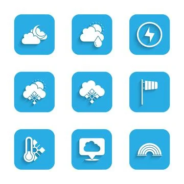 Set Cloud with snow, Location cloud, Rainbow, Cone windsock wind vane 스톡 일러스트
