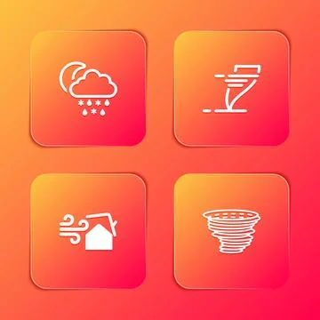 Set Cloud with snow, rain, moon, Tornado, swirl and icon. Vector Illustrazione stock