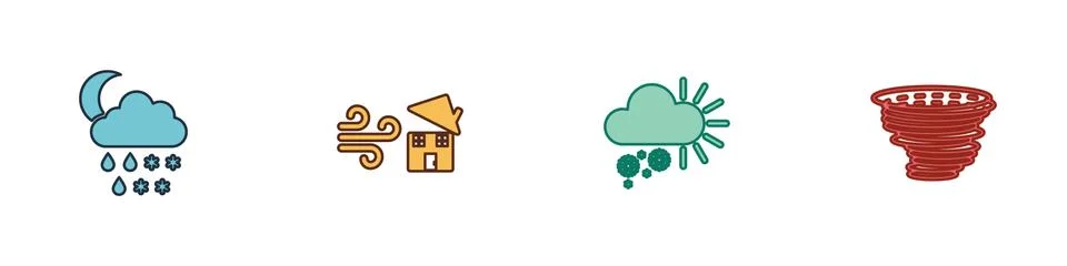 Set Cloud with snow, rain, moon, Tornado swirl, Cloudy and icon. Vector Illustrazione stock