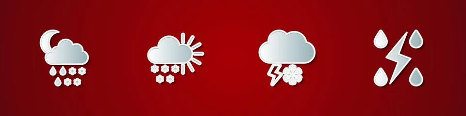 Set Cloud with snow, rain, moon, Cloudy, and lightning and Storm icon. Vector Illustrazione stock