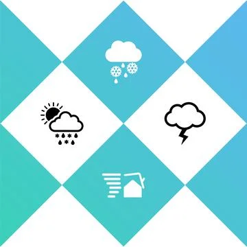 Set Cloud with snow, rain, sun, Tornado swirl, and and Storm icon. Vector Illustrazione stock