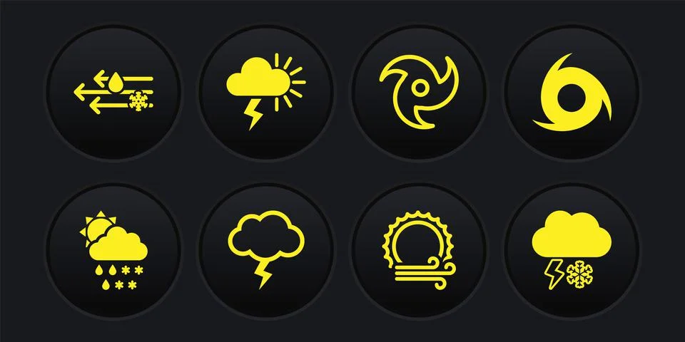 Set Cloud with snow, rain, sun, Tornado, Storm, Wind and, lightning and icon Stock Illustration