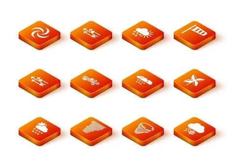 Set Cloud with snow, rain, sun, Tornado, Wind and, lightning and Pinwheel i.. Stock Illustration