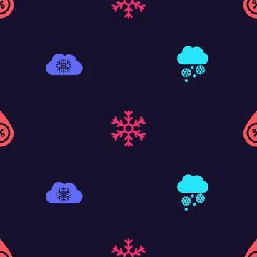 Set Cloud with snow, , Snowflake and Water drop percentage on seamless pattern 스톡 일러스트