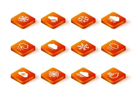 Set Cloud with snow, Snowflake, rain and lightning,  and  icon. Vector Stock Illustration