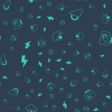 Set Cloud with snow, Sun and cloud weather, Lightning bolt and Location on se Illustrazione stock