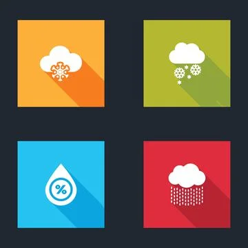Set Cloud with snow, , Water drop percentage and rain icon. Vector イラスト素材