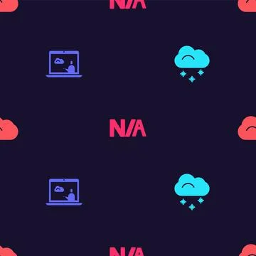 Set Cloud with snow, Weather forecast, Not applicable and on seamless pattern Stock Illustration