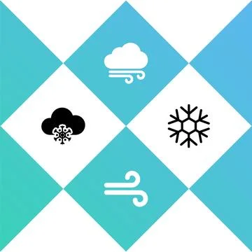 Set Cloud with snow, Wind, Windy weather and Snowflake icon. Vector Stock Illustration