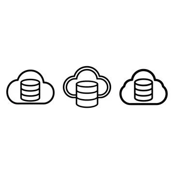 Set of cloud storage database icons with outline style Stock Illustration
