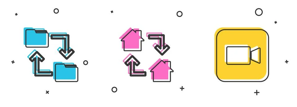 Set Cloud storage document folder, Online working and Camera icon. Vector Stock Illustration