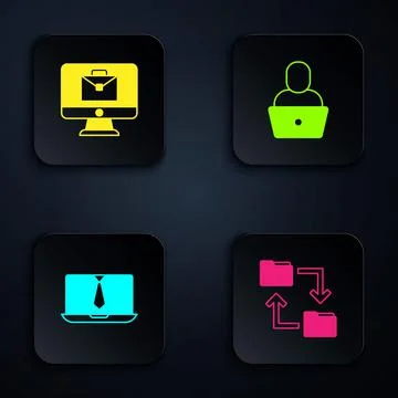 Set Cloud storage document folder, Online working, Video chat conference and Stock Illustration