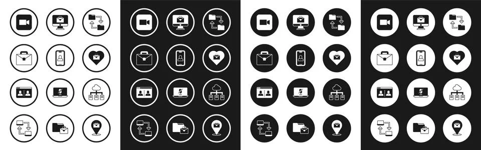 Set Cloud storage document folder, Video chat conference, Briefcase, Camera Stock Illustration