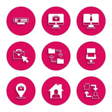 Set Cloud storage document folder, Online working, Office chair, Video chat Stock Illustration