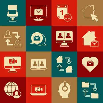 Set Cloud storage document folder, Heart with text work, Online working, Time Illustrazione stock