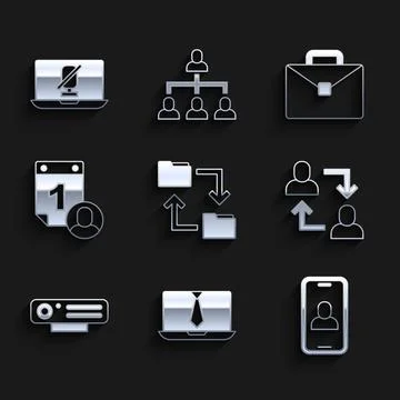 Set Cloud storage document folder, Video chat conference, Project team base, Web 스톡 일러스트