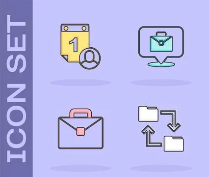 Set Cloud storage document folder, Time management, Briefcase and Online wo.. Illustrazione stock