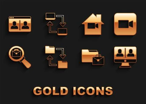 Set Cloud storage document folder, Camera, Video chat conference, Online wo.. Illustrazione stock