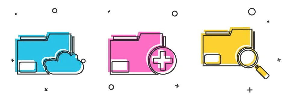 Set Cloud storage text document folder, Add new folder and Search concept with 스톡 일러스트