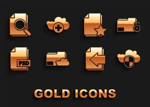 Set Cloud storage text document folder, Folder and lock, shield, Next page arrow Stock Illustration