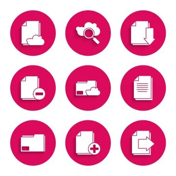 Set Cloud storage text document folder, Add new file, Next page arrow, Document 스톡 일러스트