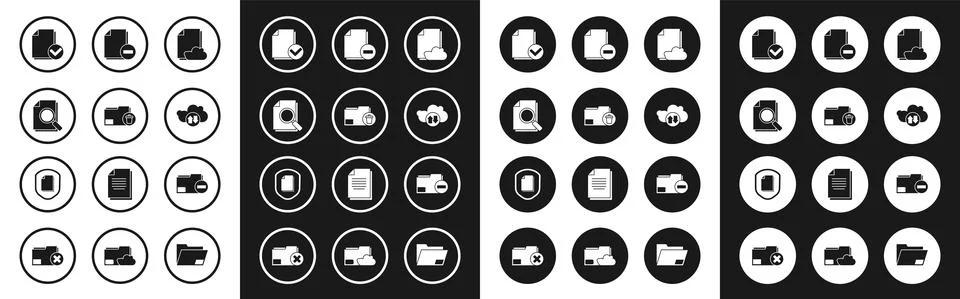 Set Cloud storage text document, Delete folder, Document with search, and check Stockillustratie