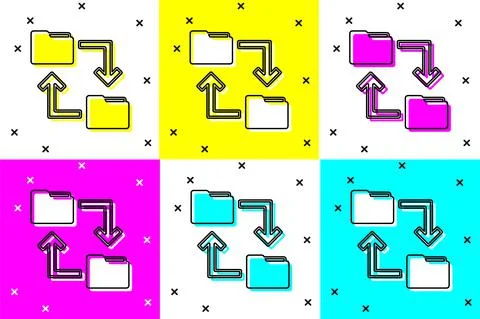 Set Cloud storage text document folder icon isolated on color background. Vector Stock Illustration