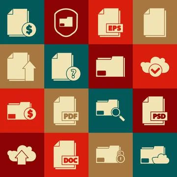 Set Cloud storage text document folder, PSD file, with check mark, EPS, Unknown Stock Illustration