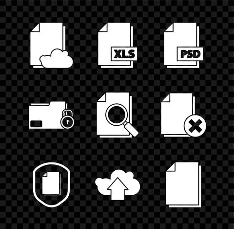 Set Cloud storage text document, XLS file, PSD, Document protection concept Illustrazione stock