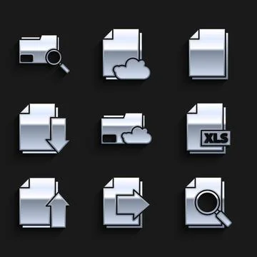 Set Cloud storage text document folder, Next page arrow, Document with search 스톡 일러스트