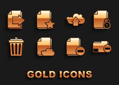 Set Cloud storage text document, Document and lock, folder with minus, Trash can Stock Illustration