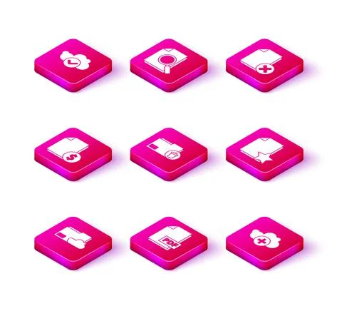 Set Cloud storage text document folder, PDF file, Finance, Delete, Add cloud Stock Illustration