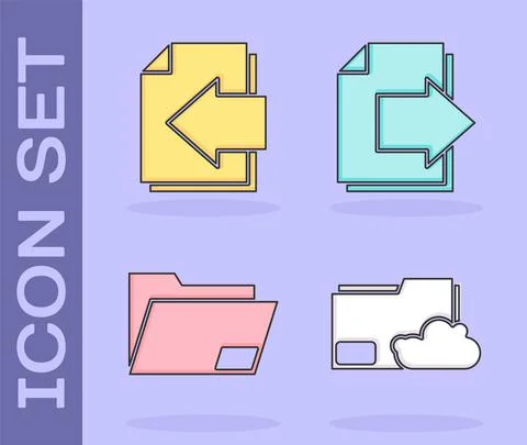 Set Cloud storage text document folder, Next page arrow, Document folder and Illustrazione stock